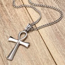 Colar Ankh Cruz Ansata Olho Hórus Chave Vida Maçonaria Cor Prateado Foto mini 4