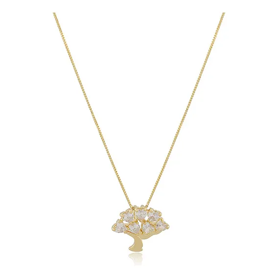 Colar Arvore Da Vida Com Pedras Zirconias Banhado Ouro 18k Foto 1