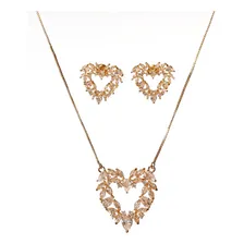 Colar Brinco Conjunto Cristal Coração Delicado Strass Foto mini 1