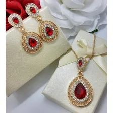Colar Brinco Strass Dourado Vermelho Verde Festa Madrinha Foto mini 4