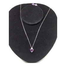 Colar + Brincos Banho Ouro 18k Cristal Roxo Ametista C1421 Cor Prateado Foto mini 4