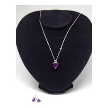 Colar + Brincos Banho Ouro 18k Cristal Roxo Ametista C1421 Cor Prateado Foto mini  2