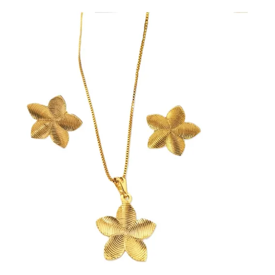 Colar Brincos Folheado Ouro 18k Semijoias 12 Meses Cor Dourado Foto 1