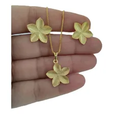 Colar Brincos Folheado Ouro 18k Semijoias 12 Meses Cor Dourado Foto mini  2