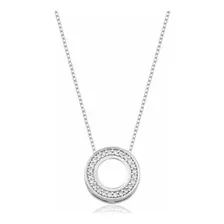 Colar C Pingente Circulo Cravejado Pedras Zirconia Prata 925 Foto mini 1