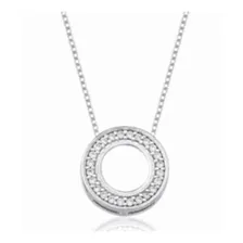 Colar C Pingente Circulo Cravejado Pedras Zirconia Prata 925 Foto mini 3