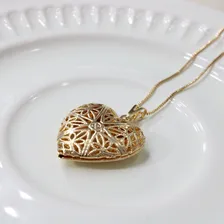 Colar Camafeu Relicário Coração Moderno Banhado Ouro 18k Foto mini 4