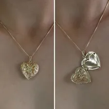 Colar Camafeu Relicário Coração Moderno Banhado Ouro 18k Foto mini 3