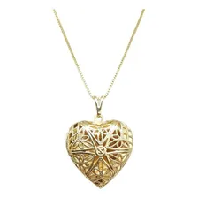 Colar Camafeu Relicário Coração Moderno Banhado Ouro 18k Foto mini 1