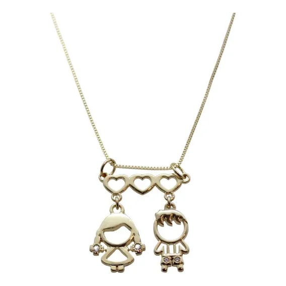 Colar Casal Zirc么nias Presente Fashion Folheado Ouro 18k Foto 1