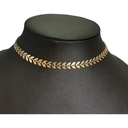 Colar Chocker Escama Peixe Dourado Folheado A Ouro Foto 1