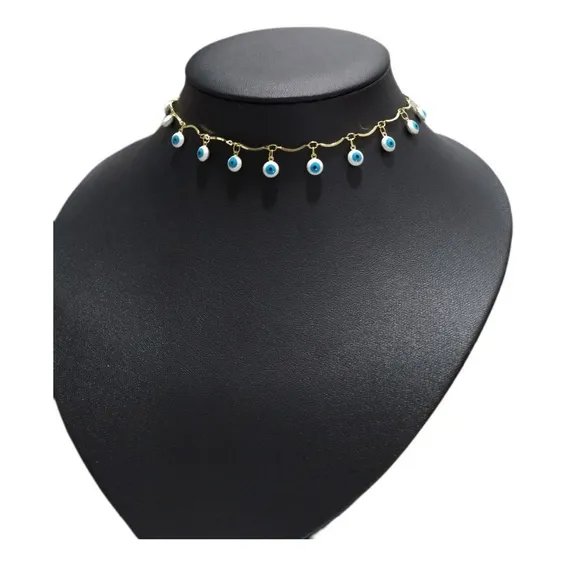 Colar Chocker Olho Grego Folheado A Ouro 18k Semi Joia Cor Dourado Foto 1