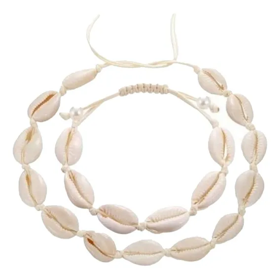 Colar Choker Búzios Naturais Conchas Pulseira Fecho Macramê Cor Branco Foto 1