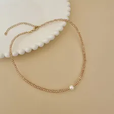 Colar Choker Dourado Cristais Champagne E Pérola Sofisticado Foto mini 4