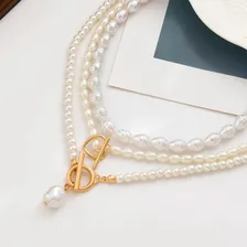Colar Choker Feminino Trio Pérolas Elegante Folheada A Ouro Cor Dourado Foto mini 3