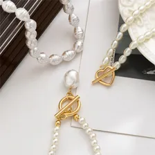 Colar Choker Feminino Trio Pérolas Elegante Folheada A Ouro Cor Dourado Foto mini 4