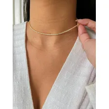 Colar Choker Riviera Zirc么nia, Banhado A Ouro 18k Cor Dourado Foto mini 2
