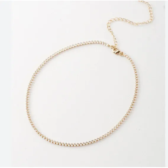 Colar Choker Riviera Zirc么nia, Banhado A Ouro 18k Cor Dourado Foto 1