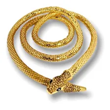 Colar Cobra Serpente Com Strass Fecho Imã Cor Dourado Foto mini 2
