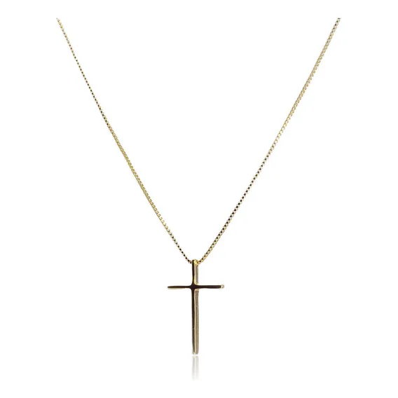 Colar Com Cruz Lisa Folheado Em Ouro 18k Foto 1