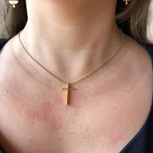 Colar Com Cruz Lisa Folheado Em Ouro 18k Foto mini 2