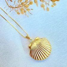 Colar Com Foto Relicario Concha Folheado A Ouro 18k Semijoia Cor Dourado Foto mini 4