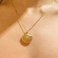 Colar Com Foto Relicario Concha Folheado A Ouro 18k Semijoia Cor Dourado Foto mini 2