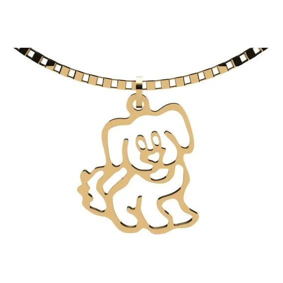 Colar Com Pingente Cachorro Vazado Ouro Cor Amarelo Foto 1