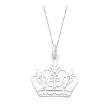 Colar Com Pingente Coroa Rainha 45cm Prata 925 Cor Cinza Foto  mini 1