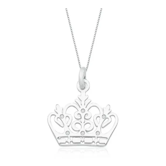 Colar Com Pingente Coroa Rainha 45cm Prata 925 Cor Cinza Foto 1
