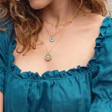 Colar Com Pingente De Olho Banhado A Ouro 18k, Colar Delicad Foto mini  3