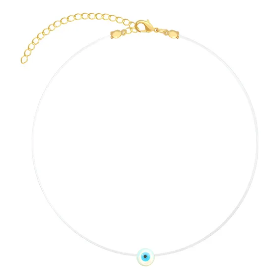 Colar Com Pingente Fio Nylon Banhado A Ouro 18k Cor Olho Grego Foto 1