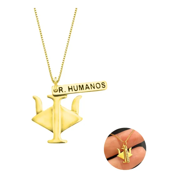 Colar Com Pingente Recursos Humanos Rh 45cm Banhado A Ouro Cor Dourado Foto 1