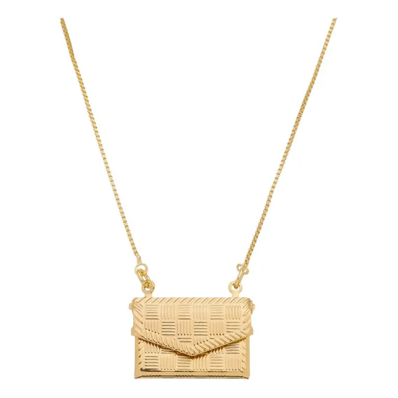 Colar Com Pingente Relicário Envelope Carta Semijoia Dourado Foto 1