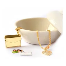Colar Com Pingente Relicario Envelope Folheado A Ouro Foto mini 2