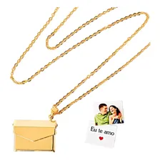 Colar Com Pingente Relicario Envelope Folheado A Ouro Foto mini 1