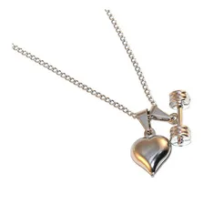 Colar Cordão Amo Academia Halter Peso ExercÃcios NÃquel Foto mini 1