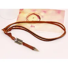Colar Cordão Masculino Feminino Couro Pingente Flecha Em Aço Cor Marrom-escuro Foto mini 3