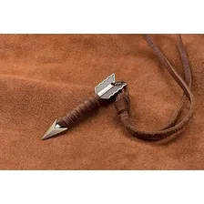 Colar Cordão Masculino Feminino Couro Pingente Flecha Em Aço Cor Marrom-escuro Foto mini 4