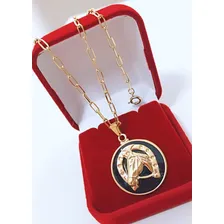 Colar Corrente E Pingente Cavalo Ferradura Pequeno Folheado Cor Dourado Foto mini 1