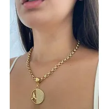 Colar Corrente Elo Português Folheado Ouro Oração Pai Nosso Foto mini 4