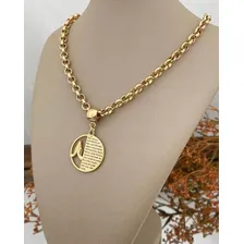 Colar Corrente Elo Português Folheado Ouro Oração Pai Nosso Foto mini 3