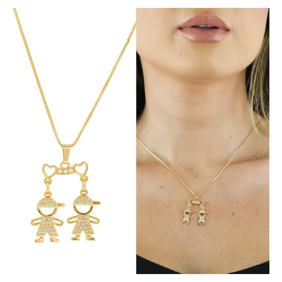 Colar Corrente Filhos Meninos Semi Joia Banhado Ouro 18k Cor Dourado Foto 1