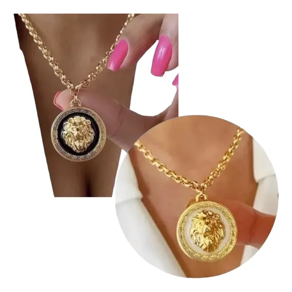 Colar Corrente Leão Inspired Versace Cor Dourado/branco Foto 1