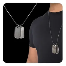 Colar Corrente Masculina Militar Dog Tag Exército Dupla Foto mini 4