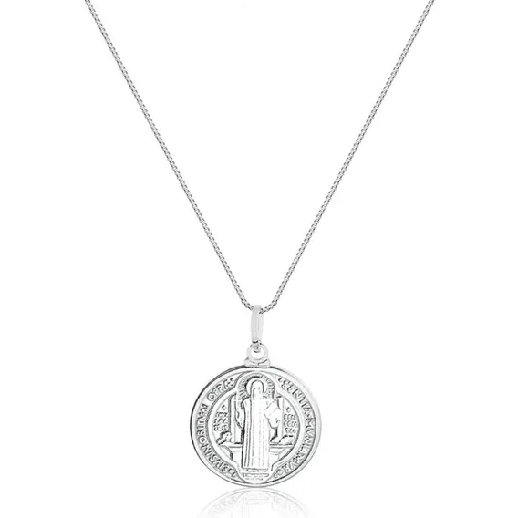 Colar Corrente Medalha De São Bento Prata 925 Veneziana Foto 1
