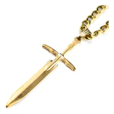 Colar Corrente Pingente Espada Ogum 5,5cm Dourado Foto  mini 1