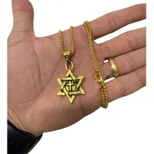 Colar Corrente Pingente Estrela De Davi Hexagrama Banho Ouro Cor Dourado Foto mini 2