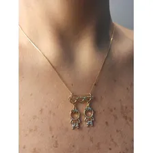 Colar Corrente Pingente Filhos Irmaos Meninos Banhado Ouro Foto mini 2