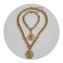 Colar Corrente + Pulseira Leão Inspired Versace Cor Dourado Foto mini 4